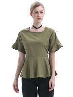 Damenhemd Grün Polyester Juwel Hals Casual Kurze Ärmeln Tops