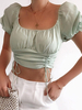Damenhemd Mintgrün Polyester Rückenlos Plissee Kurzarm Sexy Tops
