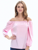 Damenhemd Pink Bateau Neck Casual Langarm Baumwolltops