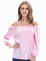 Damenhemd Pink Bateau Neck Casual Langarm Baumwolltops