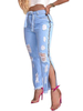 Damenhose Blauer Reißverschluss Natürliche Taille Distressed Split Casual Denim Hose