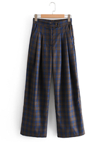 Damenhose Blue Plaid Polyester Wide Hose