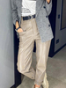 Damenhose Dark Apricot PU Leder Raised Waist Haremshose Lange Hose