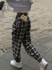 Damenhose Dark Navy Plaid Polyester Straight Hose