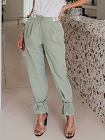 Damenhose Grüne Polyester Kordelzug Tapered Fit Hose