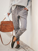 Damenhose Hellgrauer Kordelzug Tapered Fit Lässige Polyesterhose Jogginghose