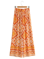 Damenhose Orange Polyester bedruckte weite Hose