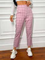 Damenhose Pink Plaid Polyester Natural Waist Tapered Fit Hose