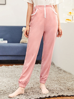 Damenhose Rosa Polyester Raised Waist Tapered Fit Hose Schnüren Sie lange Hosen