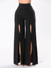 Damenhose Schwarz High Split Front Polyester Baumwolle Raised Waist Casual Wide Leg Hose