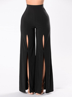 Damenhose Schwarz High Split Front Polyester Baumwolle Raised Waist Casual Wide Leg Hose