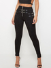Damenhose Schwarzer Reißverschluss Denim Natürliche Taille Hose Mode Lange Hose