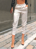 Damenhose Weiße Polyester-Streifen Kordelzug Hose mit hoher Taille