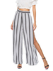 Damenhose White Split Front Chiffon Natürliche Taille Streifen Lose Hose