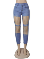 Damenhosen Blue Fringe Cut Out Distressed Jeanshose Jeans
