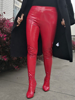 Damenhosenstiefel Spitzschuh Blockabsatz Rave Club Rot Sexy Schuhe
