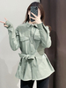 Damenjacke Avocado Green Turndown Kragen Schnürung Langarm PU-Lederjacke