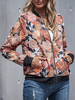 Damenjacke Jewel Neck Reißverschluss Farbblock Blumendruck Polyester Baumwolle Leichte Jacke
