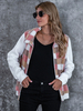 Damenjacke Pink Polyester Geometric Zipper Langarm Turndown Collar Short Jacket