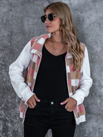 Damenjacke Pink Polyester Geometric Zipper Langarm Turndown Collar Short Jacket