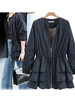 Damenjacken Layered Zipper Casual Ruffles Field Black Jacket für Damen