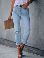 Damenjeans Coole Baumwolle Sky Blue Fashion Ripped Jeans