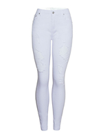 Damenjeans Cowboyhose Weiße lange; strapazierfähige Jeanshose Zerrissene Jeans