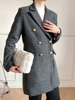 Damenmantel Schwarzer Turndown-Kragen Langarmknöpfe Polyester Wickelmantel