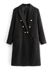 Damenmantel Turndown Kragen Knöpfe Langarm Casual Black Maxi Coat