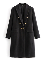 Damenmantel Turndown Kragen Knöpfe Langarm Casual Black Maxi Coat