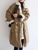 Damenmäntel Red Turndown Collar Pockets Casual Wrap Coat Oberbekleidung