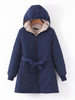 Damenoberbekleidung Dark Navy Hooded Long Sleeves Kordelzug Casual Maxi Coat Winteroberbekleidung