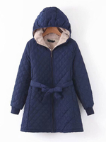 Damenoberbekleidung Dark Navy Hooded Long Sleeves Kordelzug Casual Maxi Coat Winteroberbekleidung