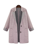 Damenoberbekleidung Pink Jewel Neck Long Sleeves Buttons Klassischer Wintermantel Wollmantel