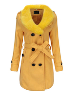 Damenoberbekleidung Umlegekragen Knöpfe Lässig Gelb Maxi Coat