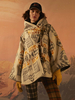 Damenoberbekleidung Weiß High Collar Long Sleeves Bedruckter unregelmäßiger Casual Wrap Coat
