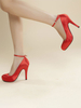 Damenplattform Pumps Red Leder Low-Tops Runde Zehen