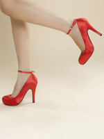 Damenplattform Pumps Red Leder Low-Tops Runde Zehen