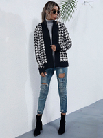 Damenpullover Cardigans Black Polyester Animal Print Langarm-Pullover mit V-Ausschnitt