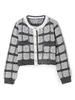 Damenpullover Cardigans Grau Polyester Plaid Langarm Jewel Neck Wintermantel