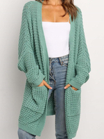Damenpullover Cardigans Green Long Sleeves Casual Sweater mit Taschen