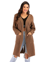 Damenpullover Cardigans Kaffee Braun Polyester Langarm Kapuzen Wintermäntel Oberbekleidung