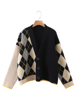 Damenpullover Cardigans Light Apricot Polyester Plaid Langarm Polyester Jewel Neck Winterpullover Cardigans