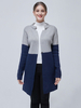 Damenpullover Cardigans Navy Blue Polyester zweifarbiger Mantel mit langen Ärmeln