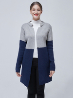 Damenpullover Cardigans Navy Blue Polyester zweifarbiger Mantel mit langen Ärmeln