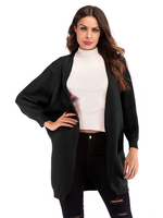 Damenpullover Cardigans Schwarze Baumwolle V-Ausschnitt Langarm Wintermäntel
