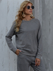 Damenpullover Dunkelgraues Langarm-Sweatshirt aus reiner Baumwolle mit langen Ärmeln