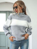 Damenpullover Grauer Farbblock Hoher Kragen Langarm Polyesterpullover