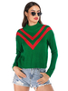 Damenpullover Grüne Streifen Hoher Kragen Langarm Baumwollpullover