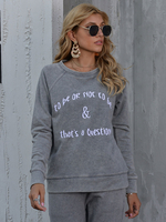 Damenpullover Hellgrauer Jewel Neck Langarm Polyester Baumwolle Sweatshirt